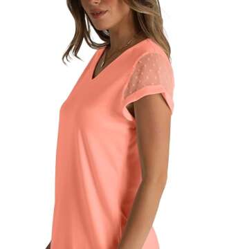 Aokosor Womens Summer Tops 2025 Trendy Short Sleeve V Neck T Shirts for Women Spring Cruise Outfits Coral M