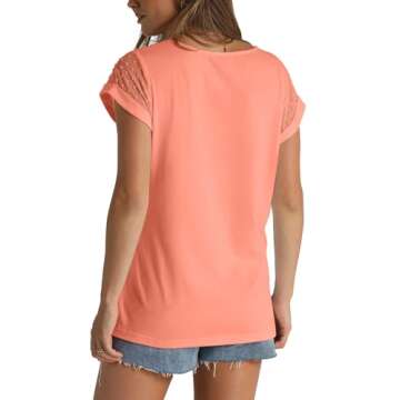 Aokosor Womens Summer Tops 2025 Trendy Short Sleeve V Neck T Shirts for Women Spring Cruise Outfits Coral M