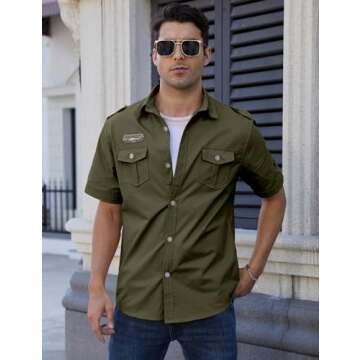 Gihuo Men Shirt Short Sleeve Military Button Down Army Tactical Shirt Utility Cargo Work Uniform Shi...