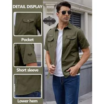 Gihuo Men Shirt Short Sleeve Military Button Down Army Tactical Shirt Utility Cargo Work Uniform Shirt Tops (Medium, Army Green)