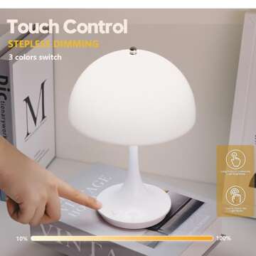 Mgchayoli Modern Cordless Wireless Portable Rechargeable Small Mushroom Table Lamps Cute Mini Dimmab...