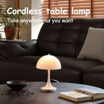 Mgchayoli Modern Cordless Wireless Portable Rechargeable Small Mushroom Table Lamps Cute Mini Dimmable Touch Battery LED Desk Lamp Living Room Bedroom Bedside Nightstand Side Table Home Decor White