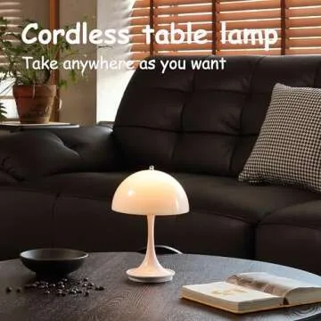 Mgchayoli Modern Cordless Wireless Portable Rechargeable Small Mushroom Table Lamps Cute Mini Dimmable Touch Battery LED Desk Lamp Living Room Bedroom Bedside Nightstand Side Table Home Decor White