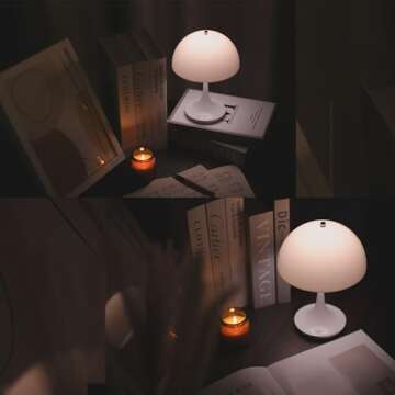 Mgchayoli Modern Cordless Wireless Portable Rechargeable Small Mushroom Table Lamps Cute Mini Dimmable Touch Battery LED Desk Lamp Living Room Bedroom Bedside Nightstand Side Table Home Decor White