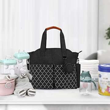 Lmbabter Diaper Bag Tote with Changing Station Upgrade Multi-Function Baby Bag with Adjustable Shoulder Strap Insulated Pockets (Black)