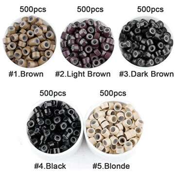 2500pcs Hair Extentions Micro Rings Links Beads, 5mm Silicone Lined Beads for Human Hair Extensions ...