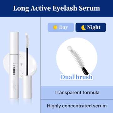 COSNORI Long Active Eyelash Serum - Korean Eyelash Boost Serum – Eyebrow Growth Enhancer for Longer and Thicker – Vegan, Irritation Free- Peptides, Hyaluronic Acid, 0.3 fl.oz.
