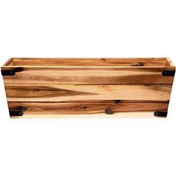 Thirteen Chefs Villa Acacia Wooden Planter Box - 24 Inch Rectangular Wood Planter for Garden, Patio,...
