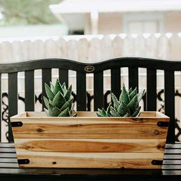Thirteen Chefs Villa Acacia Wooden Planter Box - 24 Inch Rectangular Wood Planter for Garden, Patio, Window, Home Decor - Acacia Wood Plant Stand for Indoor or Outdoor Gardening