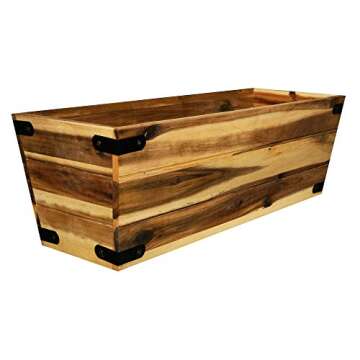 Thirteen Chefs Villa Acacia Wooden Planter Box - 24 Inch Rectangular Wood Planter for Garden, Patio, Window, Home Decor - Acacia Wood Plant Stand for Indoor or Outdoor Gardening