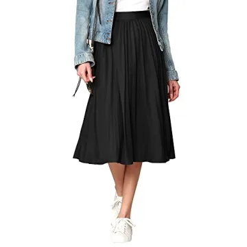 Made By Johnny WB2371 Women's High Elastic Waist Pleated Mid A-Line Swing Skirt M Black