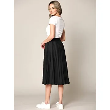 Made By Johnny WB2371 Women's High Elastic Waist Pleated Mid A-Line Swing Skirt M Black