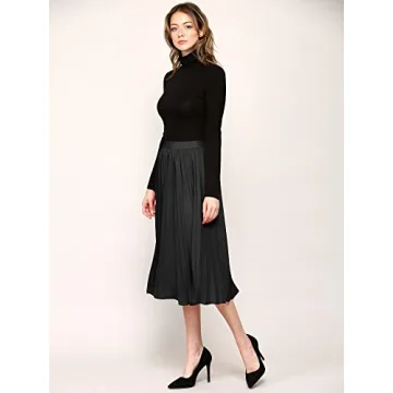 Made By Johnny WB2371 Women's High Elastic Waist Pleated Mid A-Line Swing Skirt M Black