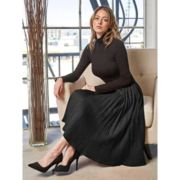 Made By Johnny WB2371 Women's High Elastic Waist Pleated Mid A-Line Swing Skirt M Black