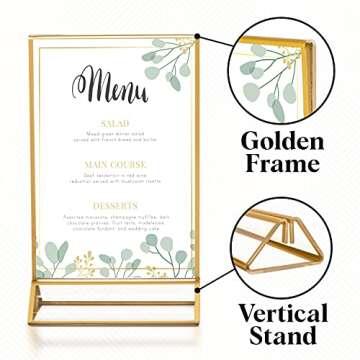 SUPER STAR QUALITY Clear Acrylic 2 Sided Frames with Gold Borders and Vertical Stand | Ideal for Wedding Table Number Holder, Double Sided Sign, Clear Photos, Menu Holders