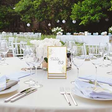 SUPER STAR QUALITY Clear Acrylic 2 Sided Frames with Gold Borders and Vertical Stand | Ideal for Wedding Table Number Holder, Double Sided Sign, Clear Photos, Menu Holders