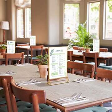 SUPER STAR QUALITY Clear Acrylic 2 Sided Frames with Gold Borders and Vertical Stand | Ideal for Wedding Table Number Holder, Double Sided Sign, Clear Photos, Menu Holders