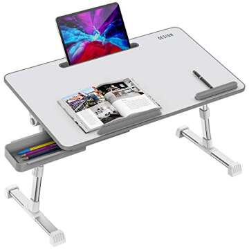 Besign LT06 Pro Adjustable Laptop Table [Large Size], Portable Standing Bed Desk, Foldable Sofa Breakfast Tray, Notebook Computer Stand for Reading and Writing (White)