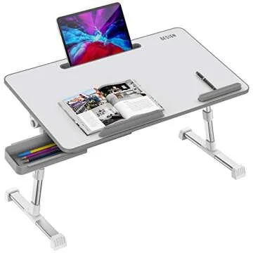 Besign LT06 Pro Adjustable Laptop Table [Large Size], Portable Standing Bed Desk, Foldable Sofa Breakfast Tray, Notebook Computer Stand for Reading and Writing (White)
