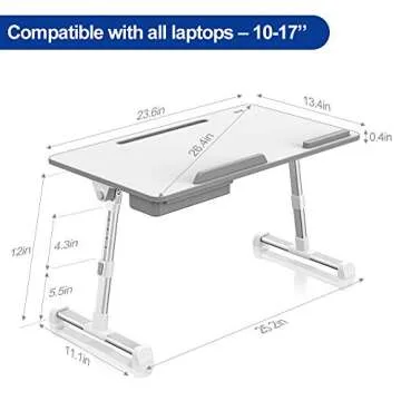 Besign LT06 Pro Adjustable Laptop Table [Large Size], Portable Standing Bed Desk, Foldable Sofa Breakfast Tray, Notebook Computer Stand for Reading and Writing (White)