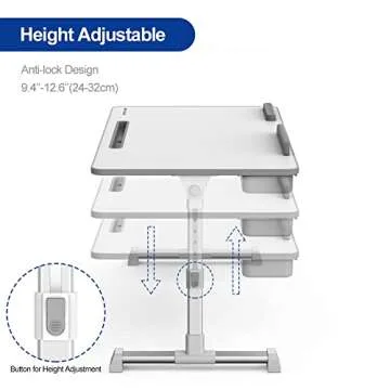Besign LT06 Pro Adjustable Laptop Table [Large Size], Portable Standing Bed Desk, Foldable Sofa Breakfast Tray, Notebook Computer Stand for Reading and Writing (White)