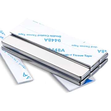 MIKEDE Strong Rare Earth Neodymium Magnets, Heavy Duty Bar Magnets with Double-Sided Adhesive, Powerful Pull Force, Perfect for Fridge, Garage, Kitchen, Science, Craft, Office, DIY 60x10x3mm 6pack