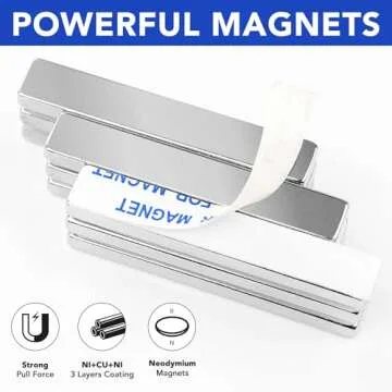 MIKEDE Strong Rare Earth Neodymium Magnets, Heavy Duty Bar Magnets with Double-Sided Adhesive, Powerful Pull Force, Perfect for Fridge, Garage, Kitchen, Science, Craft, Office, DIY 60x10x3mm 6pack