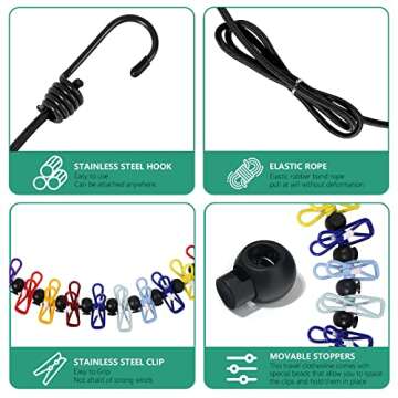 Retractable Travel Clothesline, Portable Clothesline (Including 2 Compressible Towels) 12 clothespin...