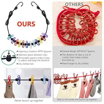 Retractable Travel Clothesline, Portable Clothesline (Including 2 Compressible Towels) 12 clothespins, Suitable for Indoor and Outdoor, Balcony, Outdoor Camping use Multicolor