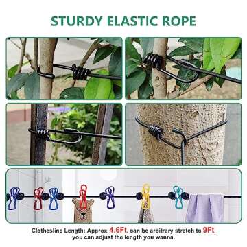 Retractable Travel Clothesline, Portable Clothesline (Including 2 Compressible Towels) 12 clothespins, Suitable for Indoor and Outdoor, Balcony, Outdoor Camping use Multicolor