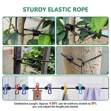Retractable Travel Clothesline, Portable Clothesline (Including 2 Compressible Towels) 12 clothespins, Suitable for Indoor and Outdoor, Balcony, Outdoor Camping use Multicolor