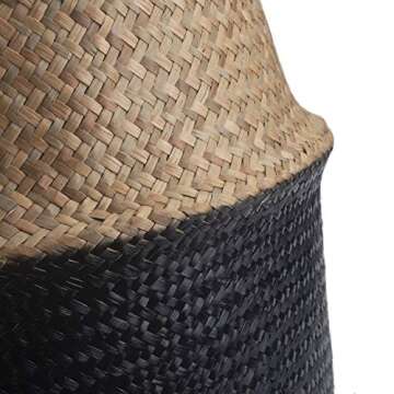 Seagrass Storage Basket, Natural Woven Storage Basket (Black 7 inch D x 8 inch H)