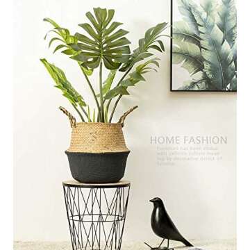 Seagrass Storage Basket, Natural Woven Storage Basket (Black 7 inch D x 8 inch H)