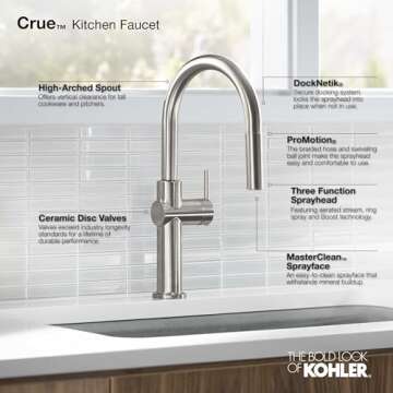 KOHLER 22972-2MB Crue Pull Down Kitchen Faucet – Elegant and Functional Design