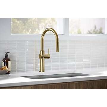 KOHLER Crue Pull Down Kitchen Faucet in Vibrant Brass