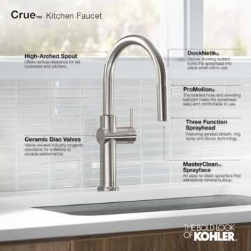 KOHLER Crue Pull Down Kitchen Faucet in Vibrant Brass