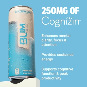 BUM Sugar-Free Energy Drink Blue Snow Cone 12oz Pack