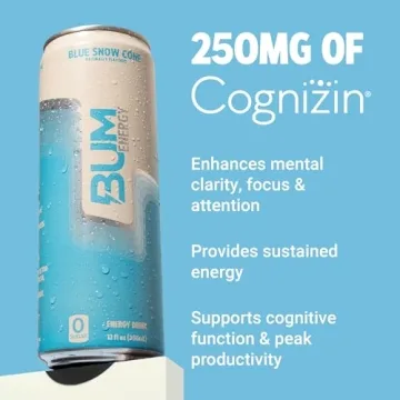 BUM Sugar-Free Energy Drink Blue Snow Cone 12oz Pack