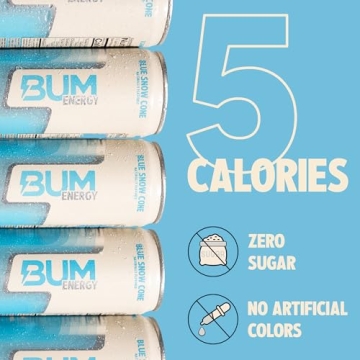 BUM Sugar-Free Energy Drink Blue Snow Cone 12oz Pack