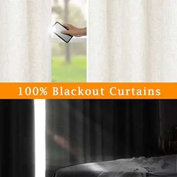 LAMIT Linen Full Blackout Window Curtains for Bedroom, 54 Inches Thermal Farmhouse Curtains Back Tab and Rod Pocket Privacy Protected Burlap Panels with White Liner, 2 Panels, 52 x 54 Inch, Ivory