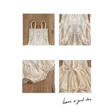 Hnyenmcko Newborn Infant Baby Girl Clothes Lace Romper Dress Ruffle Sleeveless Backless Jumpsuit Tassel Bodysuit Summer Outfit (Beige, 12-18 Months)