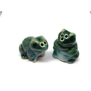 Mini Green Frogs Ceramic Salt & Pepper Shakers - 2-pc Set - Fun Kitchen Accessories - Unique Novelty...