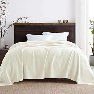 Cozy 100% Cotton Waffle Woven Throw Blanket - Rustic Cream White Decor