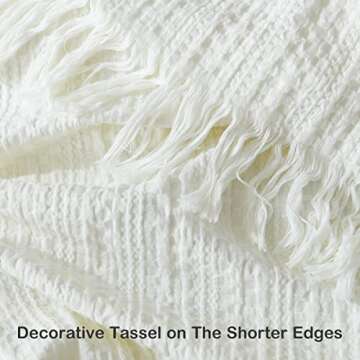 Cozy 100% Cotton Waffle Woven Throw Blanket - Rustic Cream White Decor