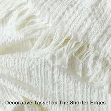 Cozy 100% Cotton Waffle Woven Throw Blanket - Rustic Cream White Decor