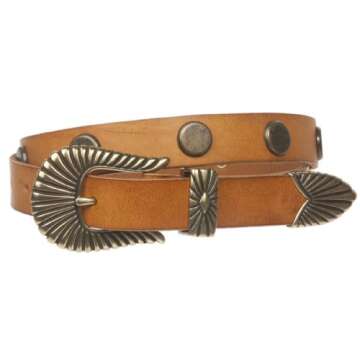 Stylish Western Leather Belt with Round Studs in Tan
