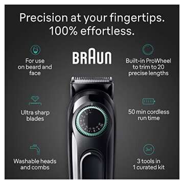 Braun All-In-One Style Kit Series 3 3430, 3-in-1 Trimmer for Men with Beard Trimmer, Ear & Nose Trimmer, Hair Clippers, Ultra-Sharp Blade, 20 Length Settings, Washable