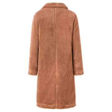 Angashion Women's Fuzzy Fleece Lapel Open Front Long Cardigan Coat Faux Fur Warm Winter Outwear Jackets Caramel M
