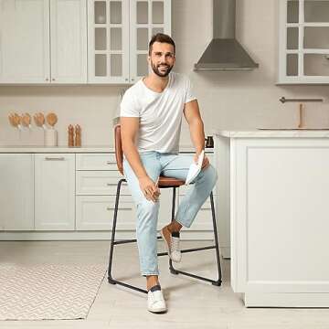 DUMOS 26 Inch Counter Height Bar Stools Set of 4, Modern Faux Leather High Barstools with Back and Metal Leg, Bar Chairs for Kitchen lsland, Brown