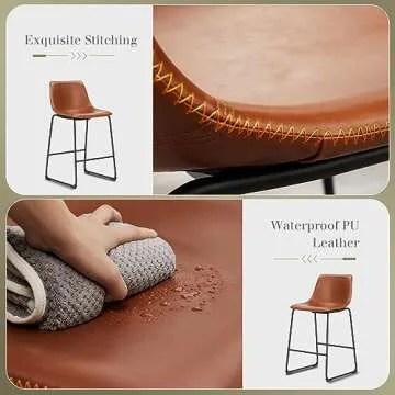 DUMOS 26 Inch Counter Height Bar Stools Set of 4, Modern Faux Leather High Barstools with Back and Metal Leg, Bar Chairs for Kitchen lsland, Brown
